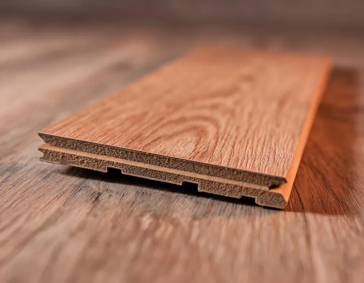 Close-up of Mohawk LVT wear layer and locking profile